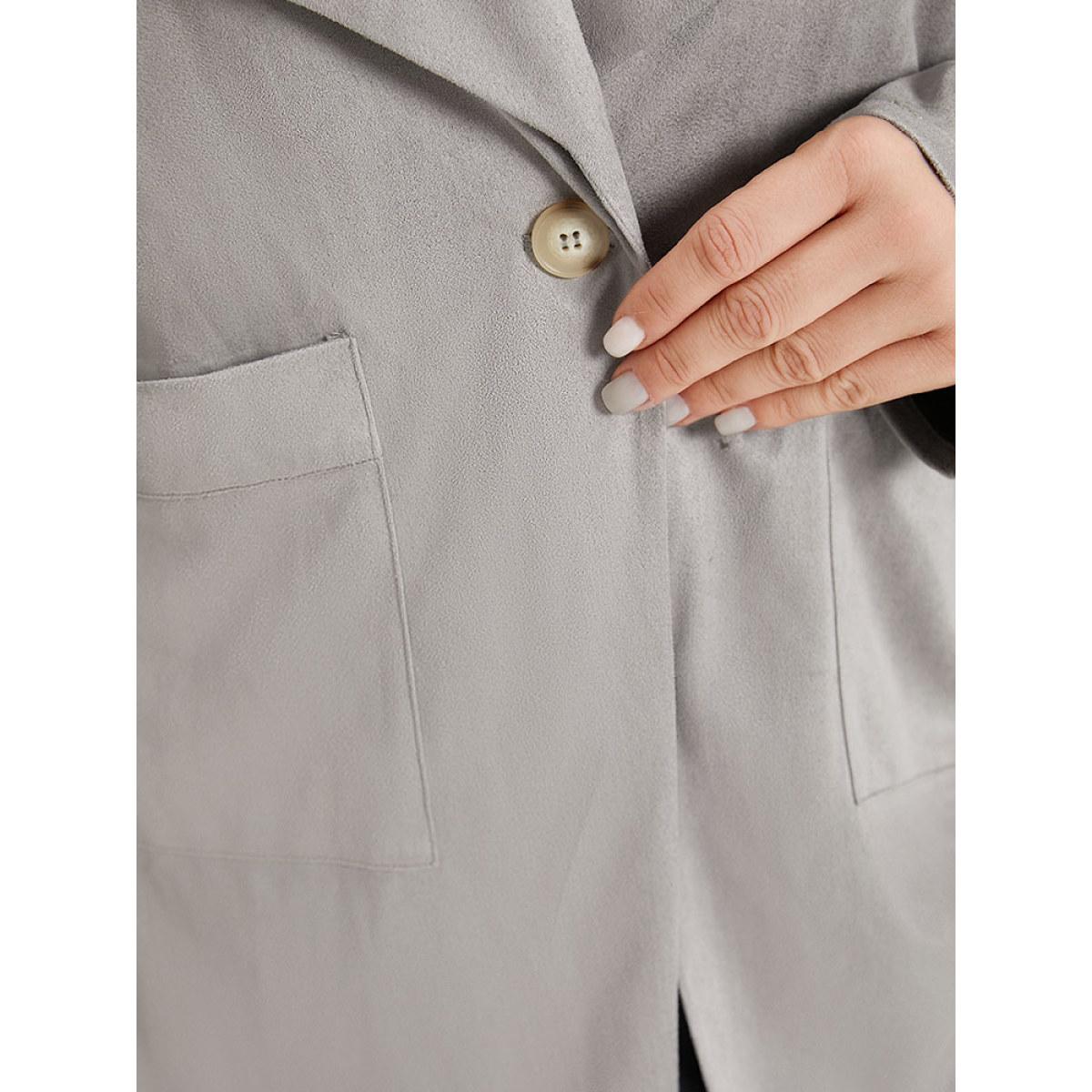 Plus Size Solid Lapel Collar Patched Pocket Faux Suede Coat Women DarkGray Casual Plain Ladies Dailywear Winter Coats BloomChic 14-16/1X Product Image