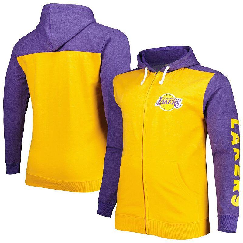 Men's Fanatics Branded Gold/Purple Los Angeles Lakers Big & Tall Down and Distance Full-Zip Hoodie,  Product Image