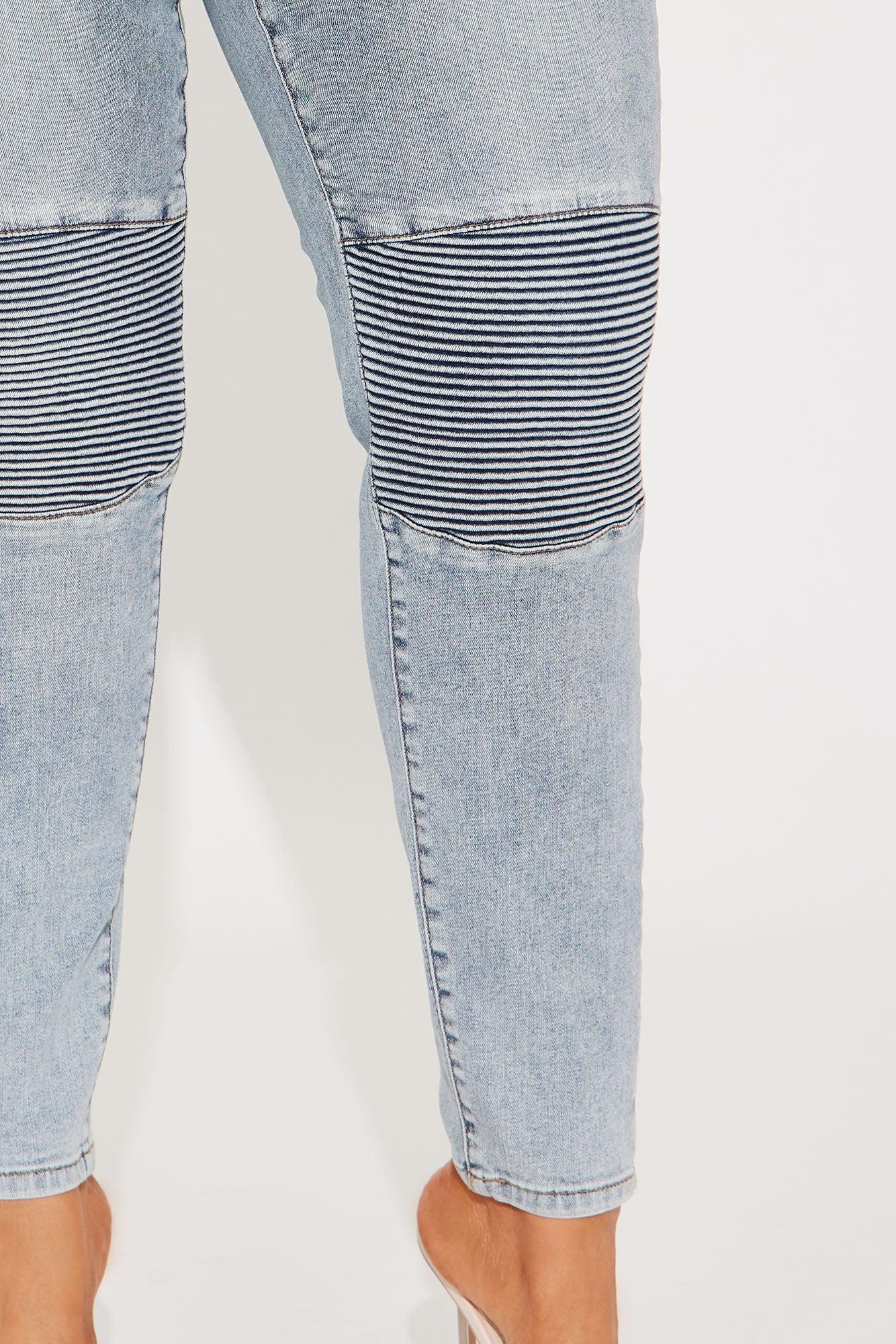Make It Make Sense Stretch Moto Skinny Jeans - Light Wash Product Image