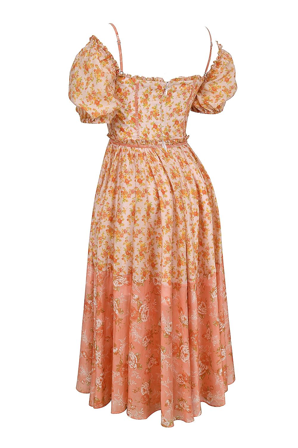 Penelope  peach poppy print puff sleeve midi sundress Product Image