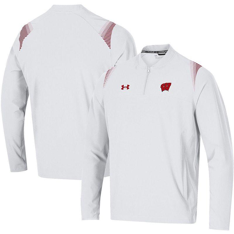 Men's Under Armour White Wisconsin Badgers 2021 Sideline Motivate Quarter-Zip Jacket,  Product Image