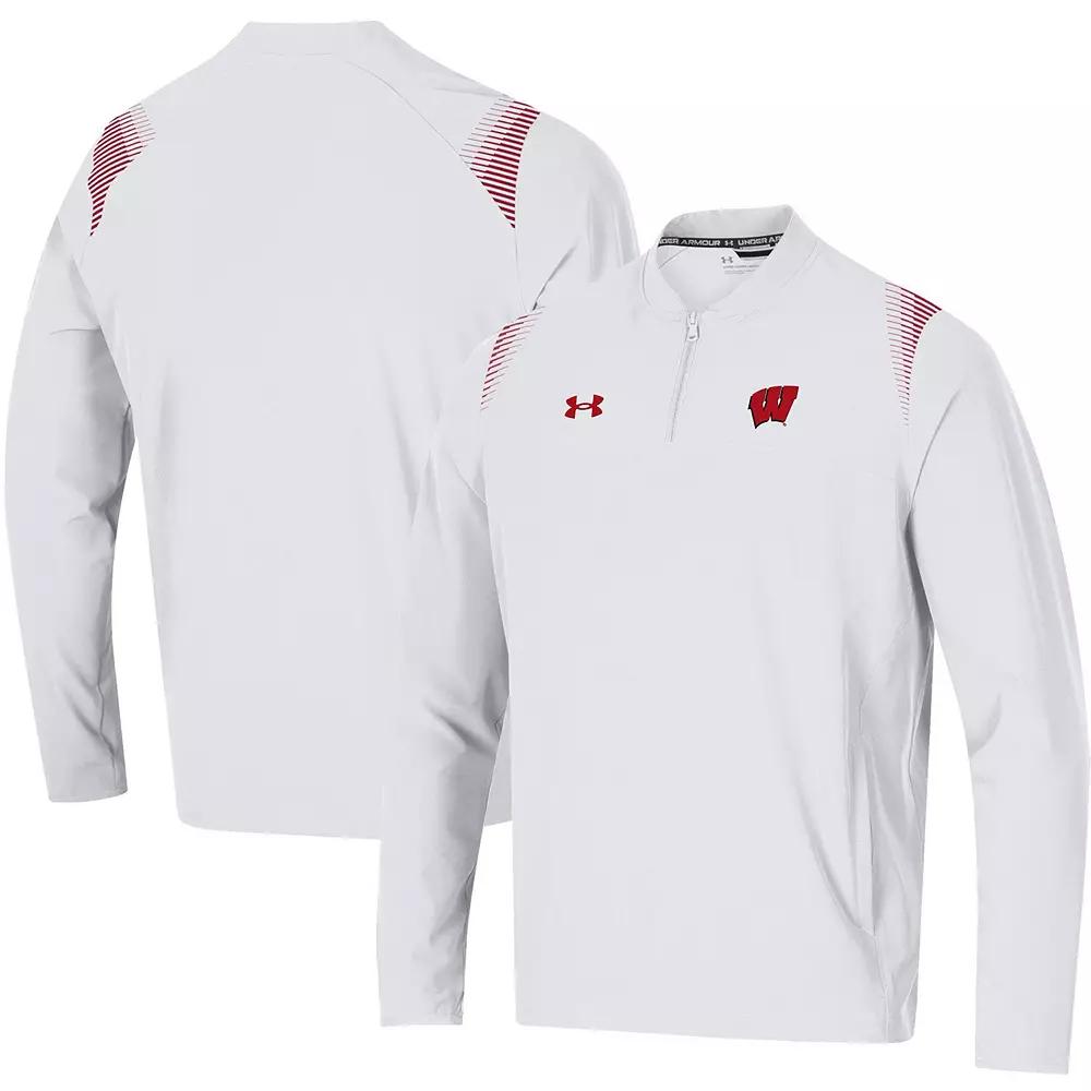 Men's Under Armour White Wisconsin Badgers 2021 Sideline Motivate Quarter-Zip Jacket,  Product Image