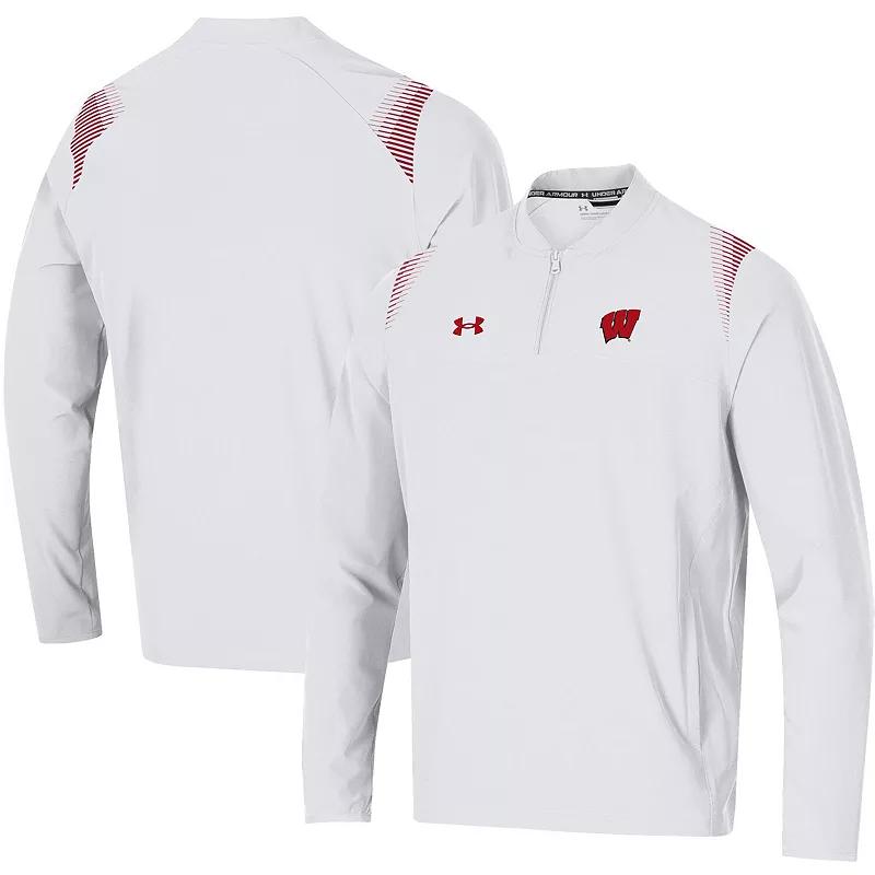Men's Under Armour White Wisconsin Badgers 2021 Sideline Motivate Quarter-Zip Jacket,  Product Image