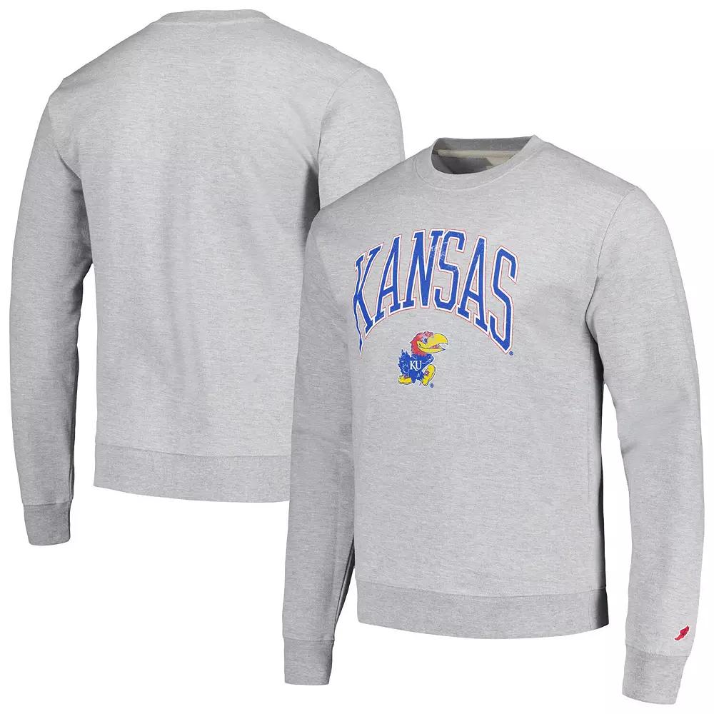Men's League Collegiate Wear Heather Gray Kansas Jayhawks Tall Arch Essential Pullover Sweatshirt,  Product Image