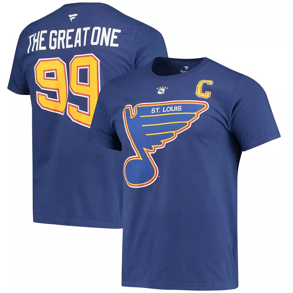 Men's Fanatics Branded Wayne Gretzky Blue St. Louis Blues Authentic Stack Retired Player Nickname & Number T-Shirt, Size: Large Product Image