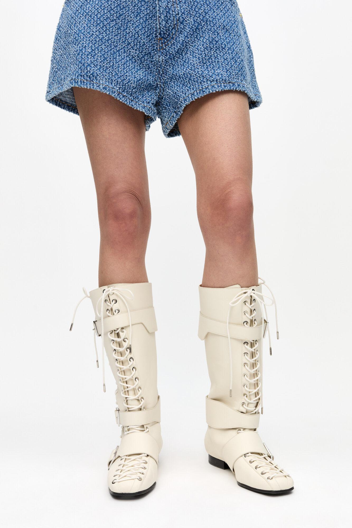 Ivory Lace-Up High Boots Product Image