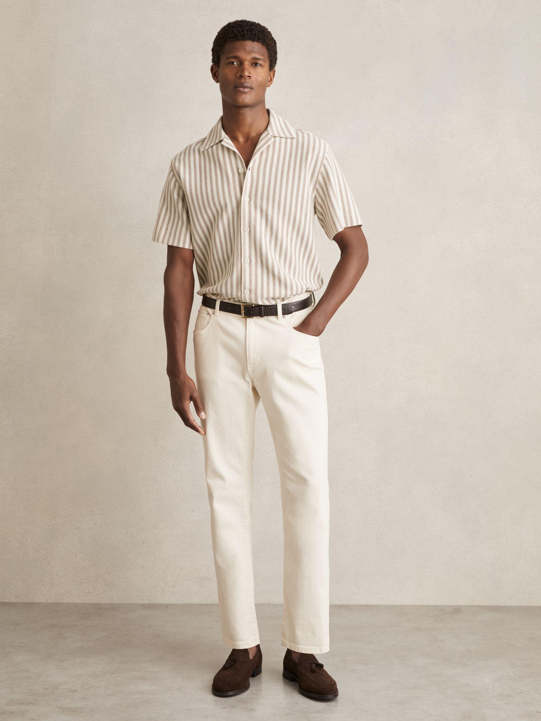 Textured Stripe Cuban-Collar Shirt in Stone/White Product Image