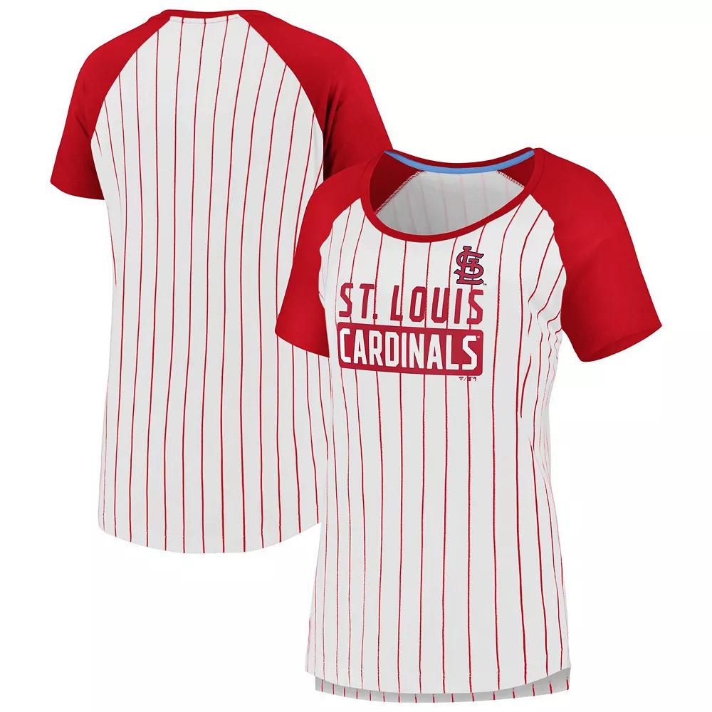 Women's Fanatics White St. Louis Cardinals Cooperstown Collection Iconic Pinstripe Raglan Scoop Neck T-Shirt, Size: Medium Product Image