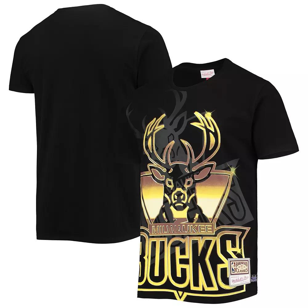Men's Mitchell & Ness Black Milwaukee Bucks Big & Tall Hardwood Classics Big Face 4.0 T-Shirt, Size: Small Product Image