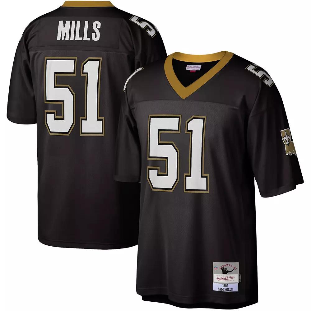 Men's Mitchell & Ness Sam Mills Black New Orleans Saints Legacy Replica Jersey,  Product Image