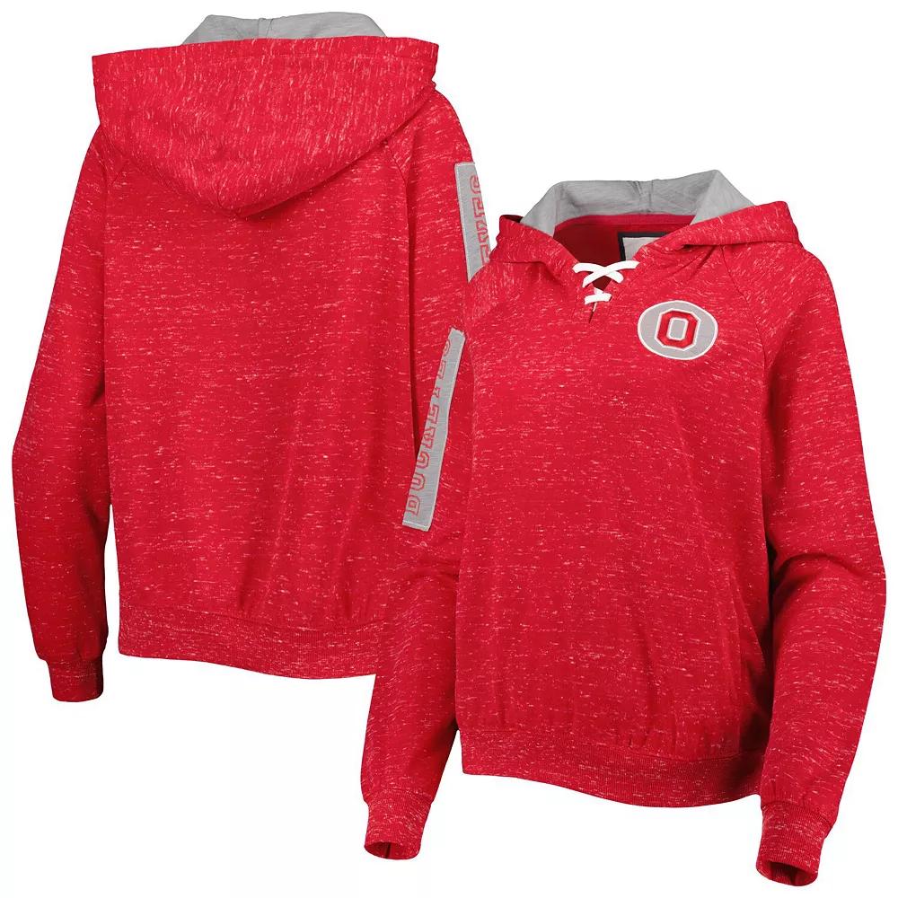 Women's Colosseum Scarlet Ohio State Buckeyes The Devil Speckle Lace-Placket Raglan Pullover Hoodie, Size: Small, Red Product Image