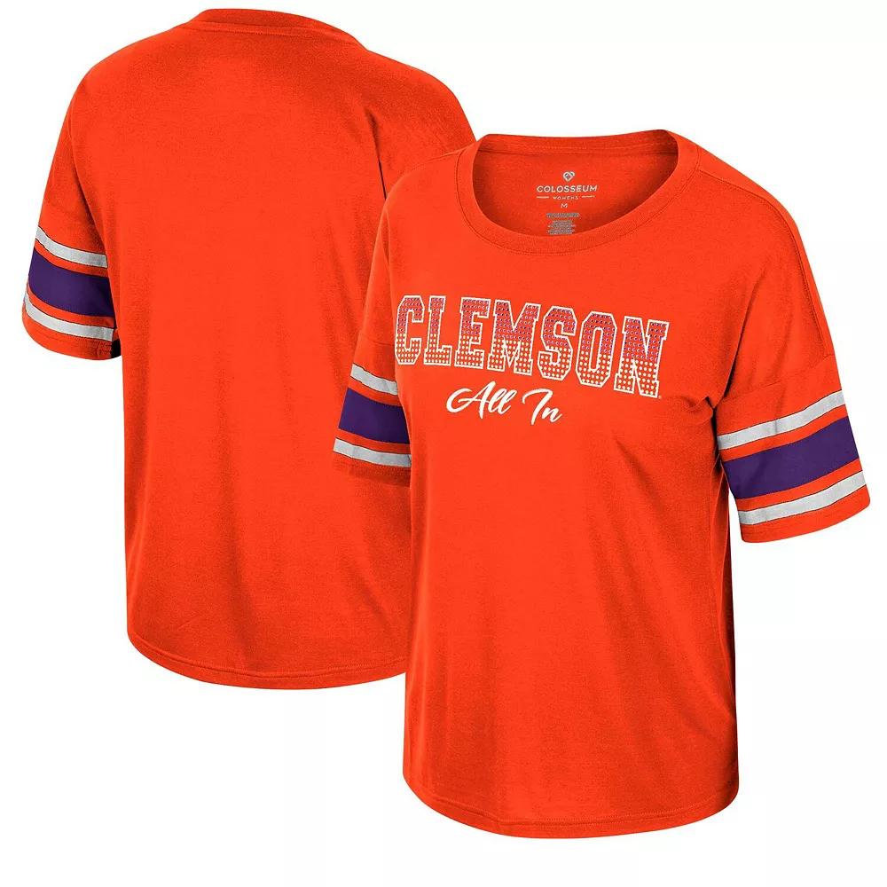 Women's Colosseum Orange Clemson Tigers I'm Gliding Here Rhinestone T-Shirt, Size: XL Product Image