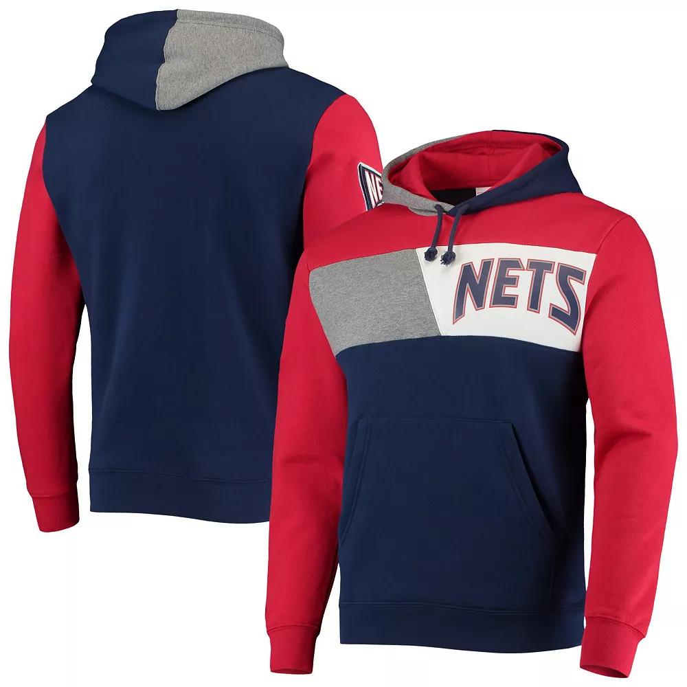 Men's Mitchell & Ness Navy New Jersey Nets Hardwood Classics Colorblock Pullover Hoodie, Size: XL, Nba Blue Product Image