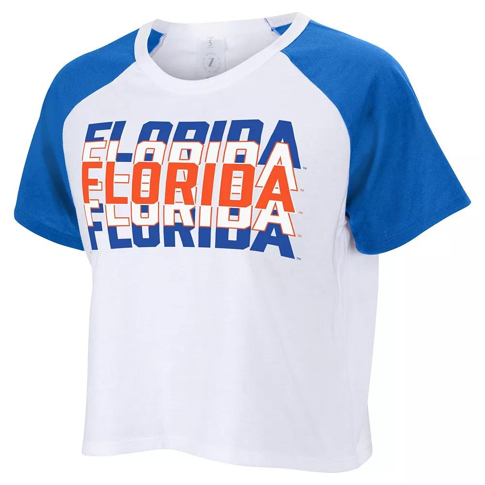 Women's ZooZatz White Florida Gators Colorblock Repeat Raglan Cropped T-Shirt, Size: Medium Product Image