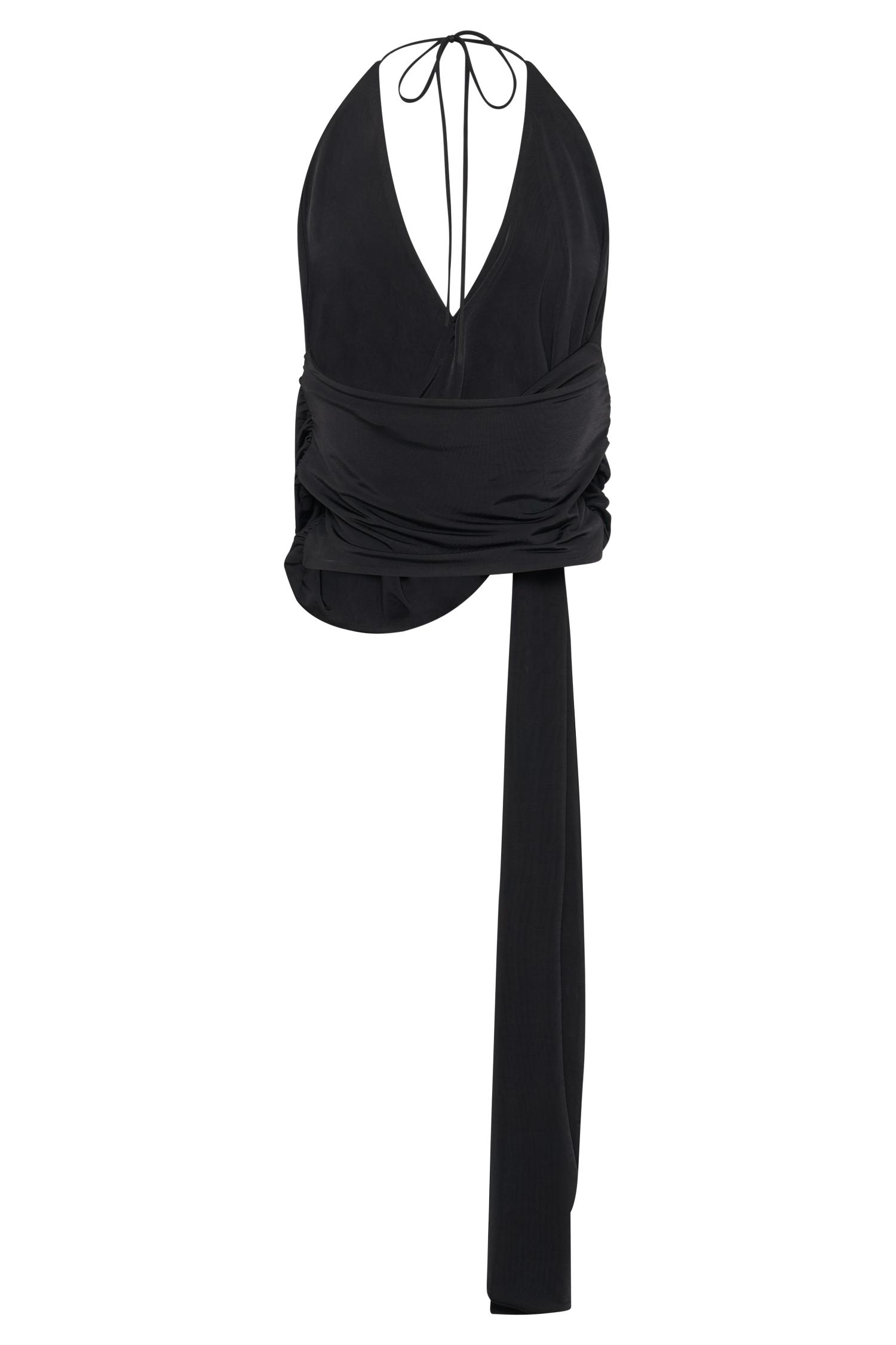 Tyla Draped Slinky Halter Top - Black Product Image