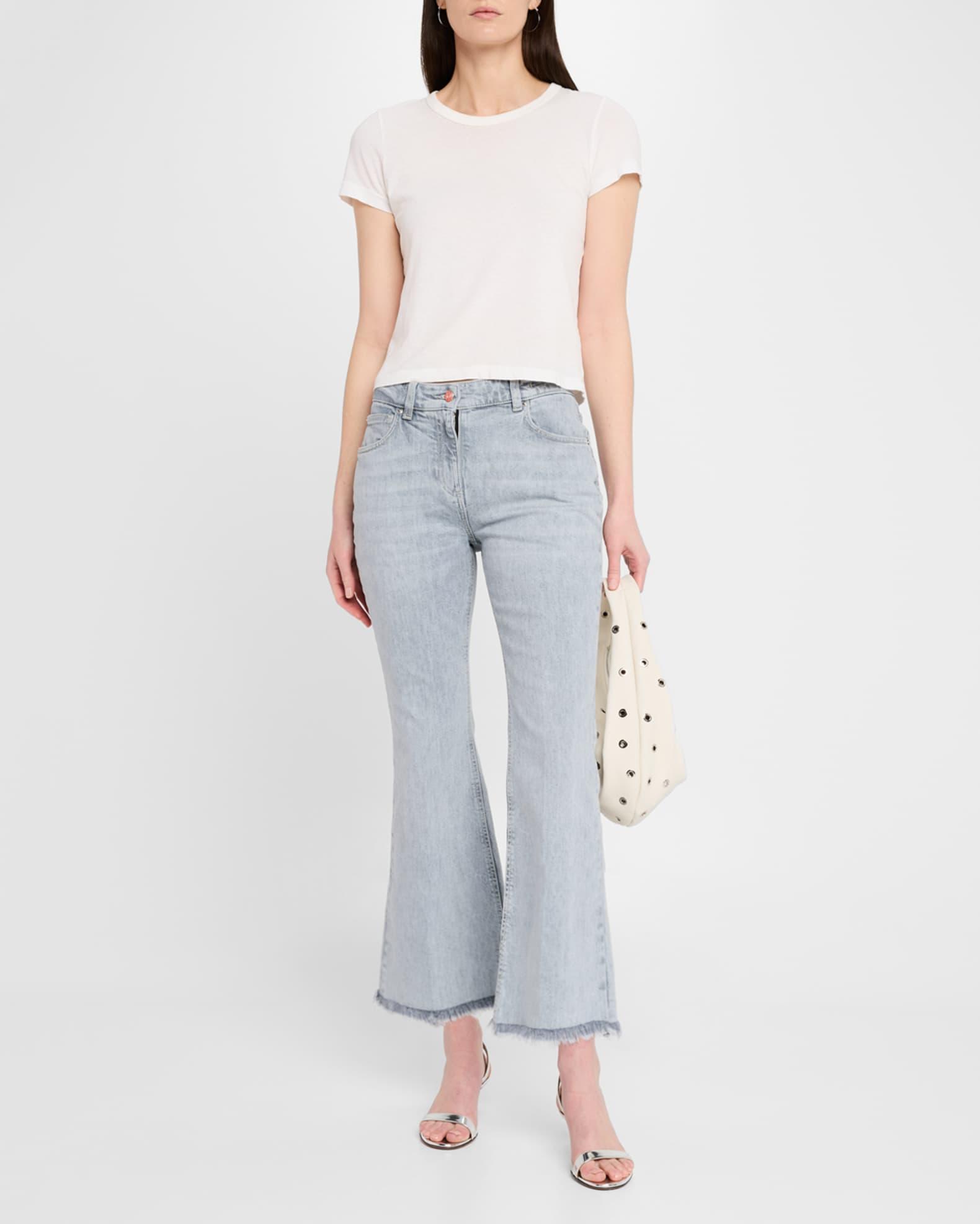 Cropped Fringe-Hem Flare Jeans Product Image