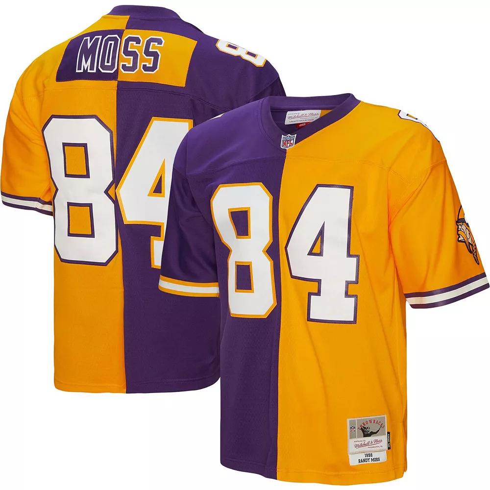Men's Mitchell & Ness Randy Moss Purple/Gold Minnesota Vikings 1998 Split Legacy Replica Jersey,  Product Image