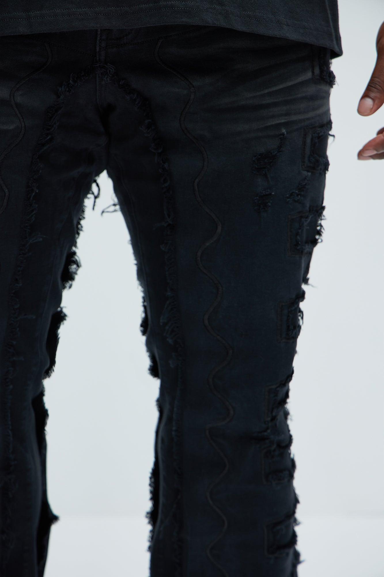 Back Up Fray Stacked Skinny Flare Jeans - Black Product Image