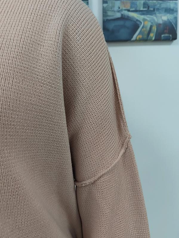 Casual Long Sleeves Loose Split-Side Solid Color Round-Neck Sweater Tops Product Image