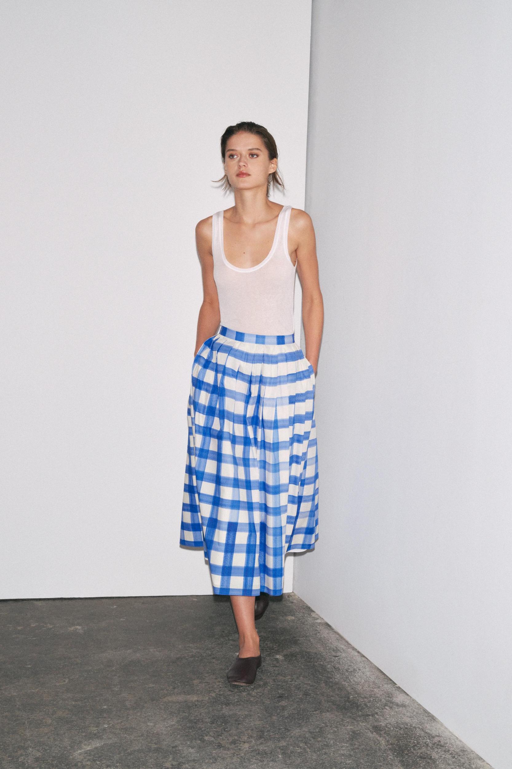 CHECKERED MIDI SKIRT ZW COLLECTION Product Image