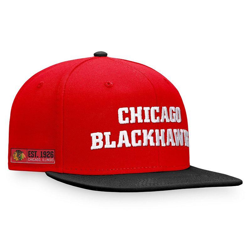 Men's Fanatics Branded Red/Black Chicago Blackhawks Iconic Color Blocked Snapback Hat Product Image