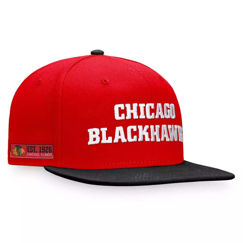 Men's Fanatics Branded Red/Black Chicago Blackhawks Iconic Color Blocked Snapback Hat Product Image
