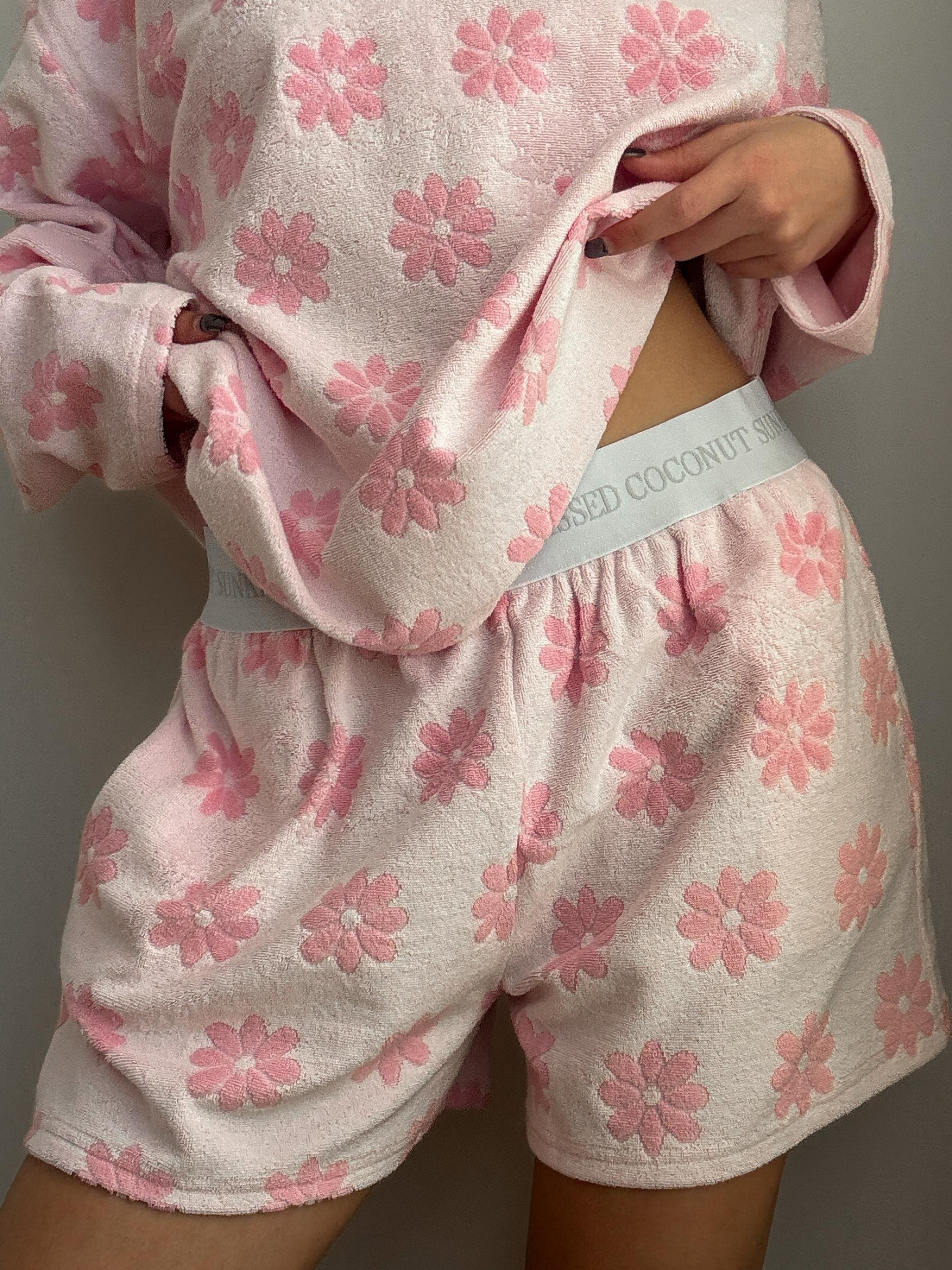 Pink Flower Pajama Shorts Product Image