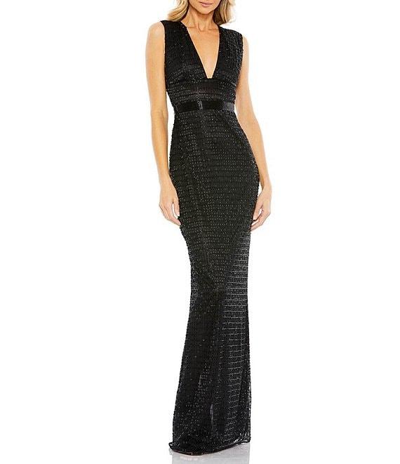 Mac Duggal Beaded V-Neck Sleeveless Sheath Gown Product Image