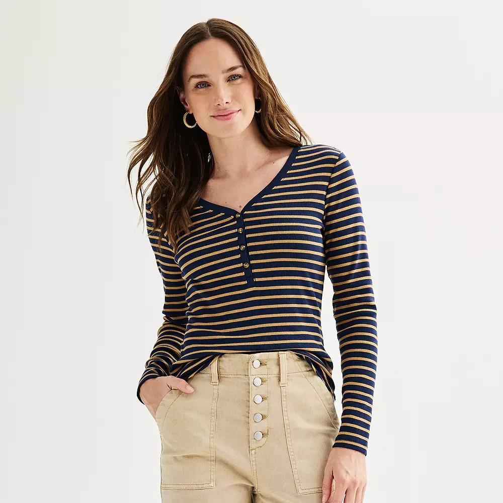 Women's Sonoma Goods For Life® Rib Long Sleeve Henley,  Product Image