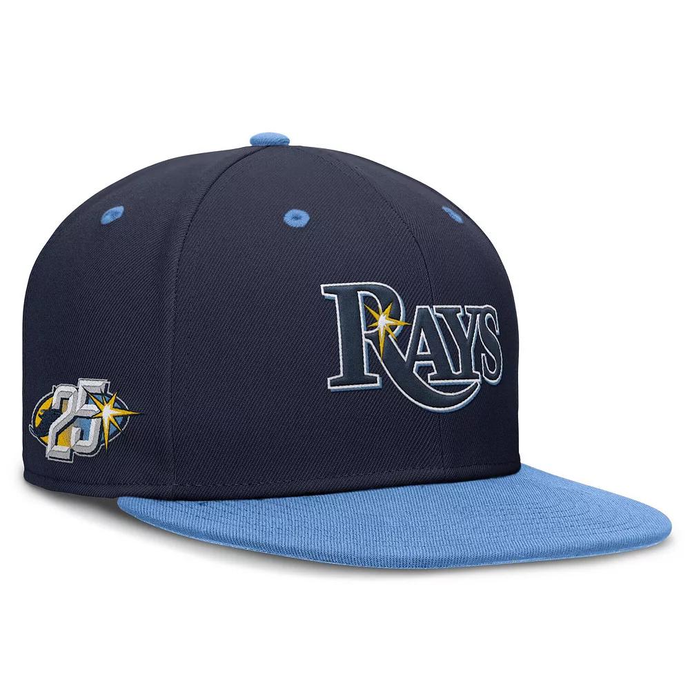 Men's Nike Navy/Light Blue Tampa Bay Rays 25th Anniversary True Primetime Two-Tone Performance Fitted Hat,  Product Image