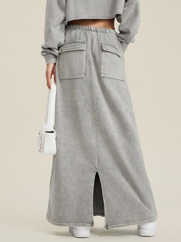 Washed Back Slit Baggy Maxi Skirt Product Image