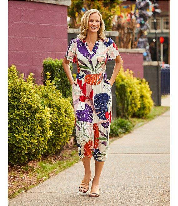 Nurture Leaf Print Short Flutter Sleeve V-Neck A-Line Maxi Dress Product Image