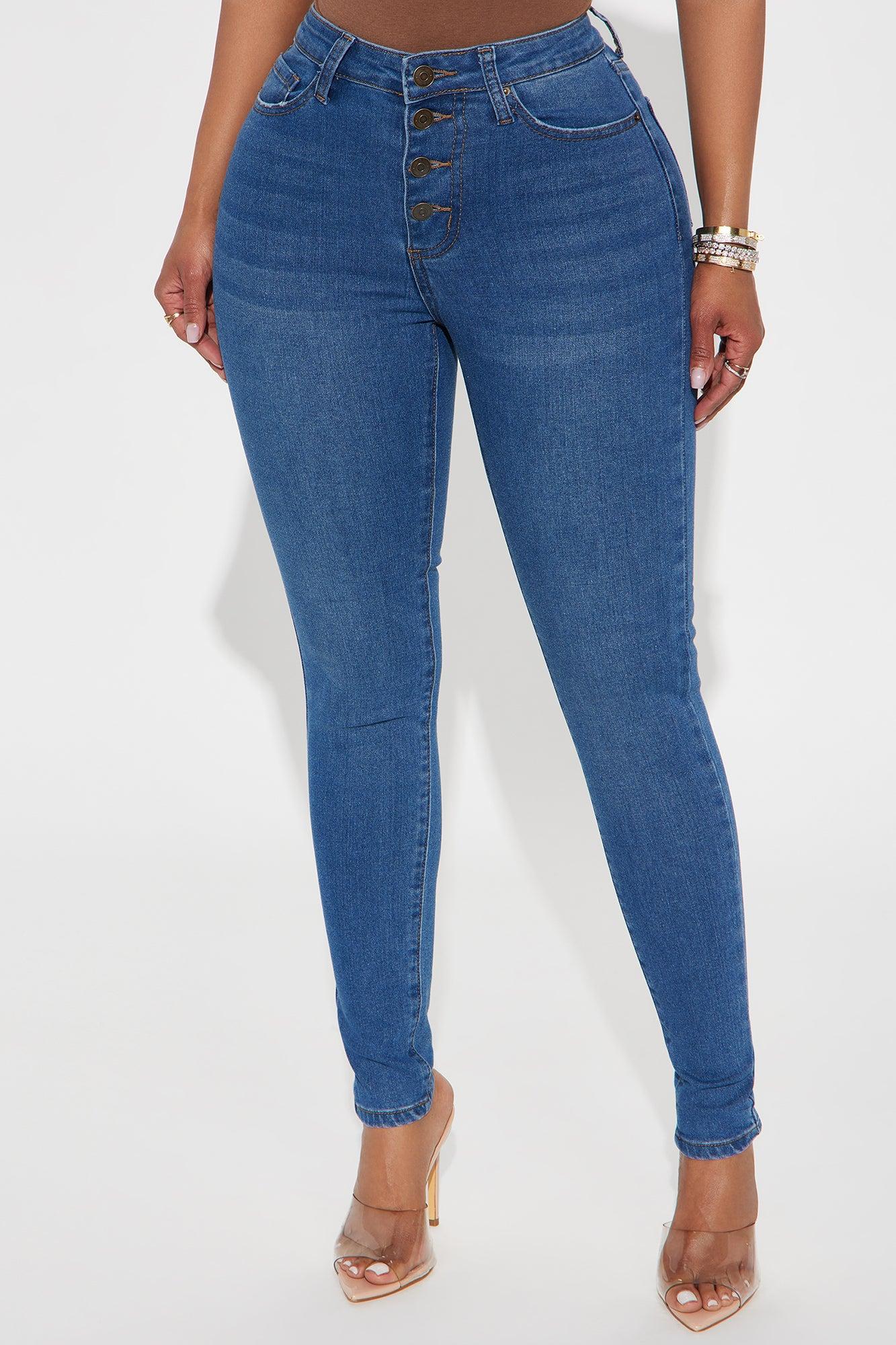 Beaumont Buttonfront Stretch Skinny Jeans - Medium Wash Product Image