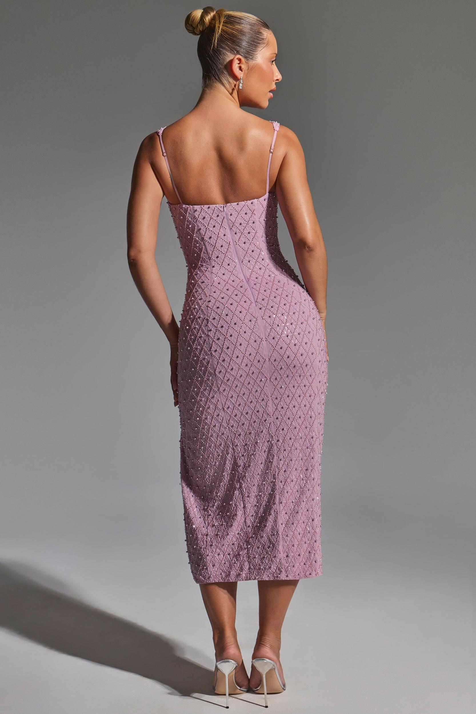 Embellished Cowl-Neck Midaxi Dress in Mauve Product Image