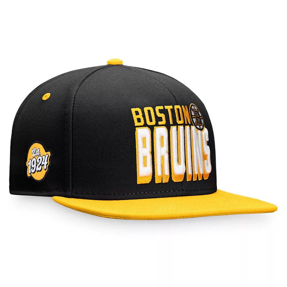 Men's Fanatics Branded Black/Gold Boston Bruins Heritage Retro Two-Tone Snapback Hat Product Image
