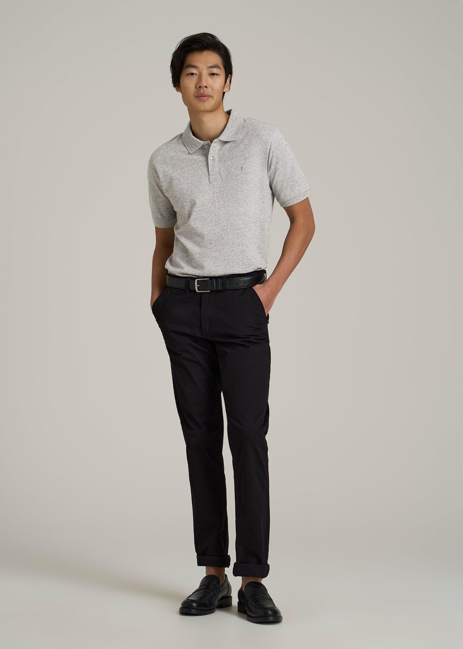 Classic Polo with Embroidered Logo for Tall Men in Heathered Grey Male Product Image