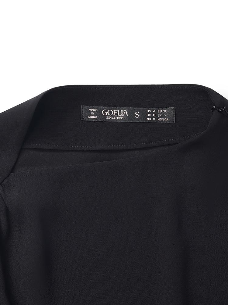 Triacetate Gathered Waist Asymmetric Neck Women Midi Dress Product Image