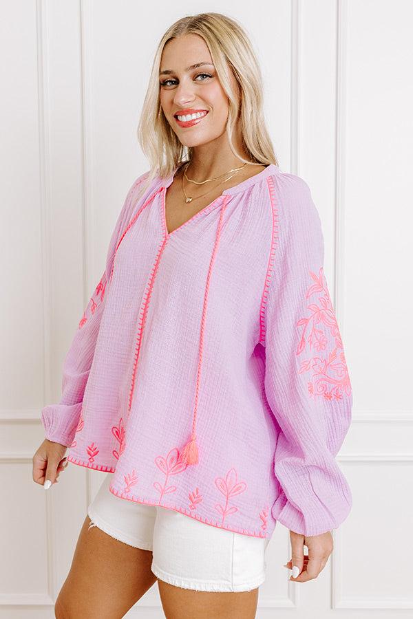 Gardenia Charm Floral Embroidered Top in Dusty Purple Product Image