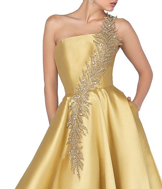 Terani Couture Sleeveless One Shoulder Beaded Strap Back Detail Ball Gown Product Image