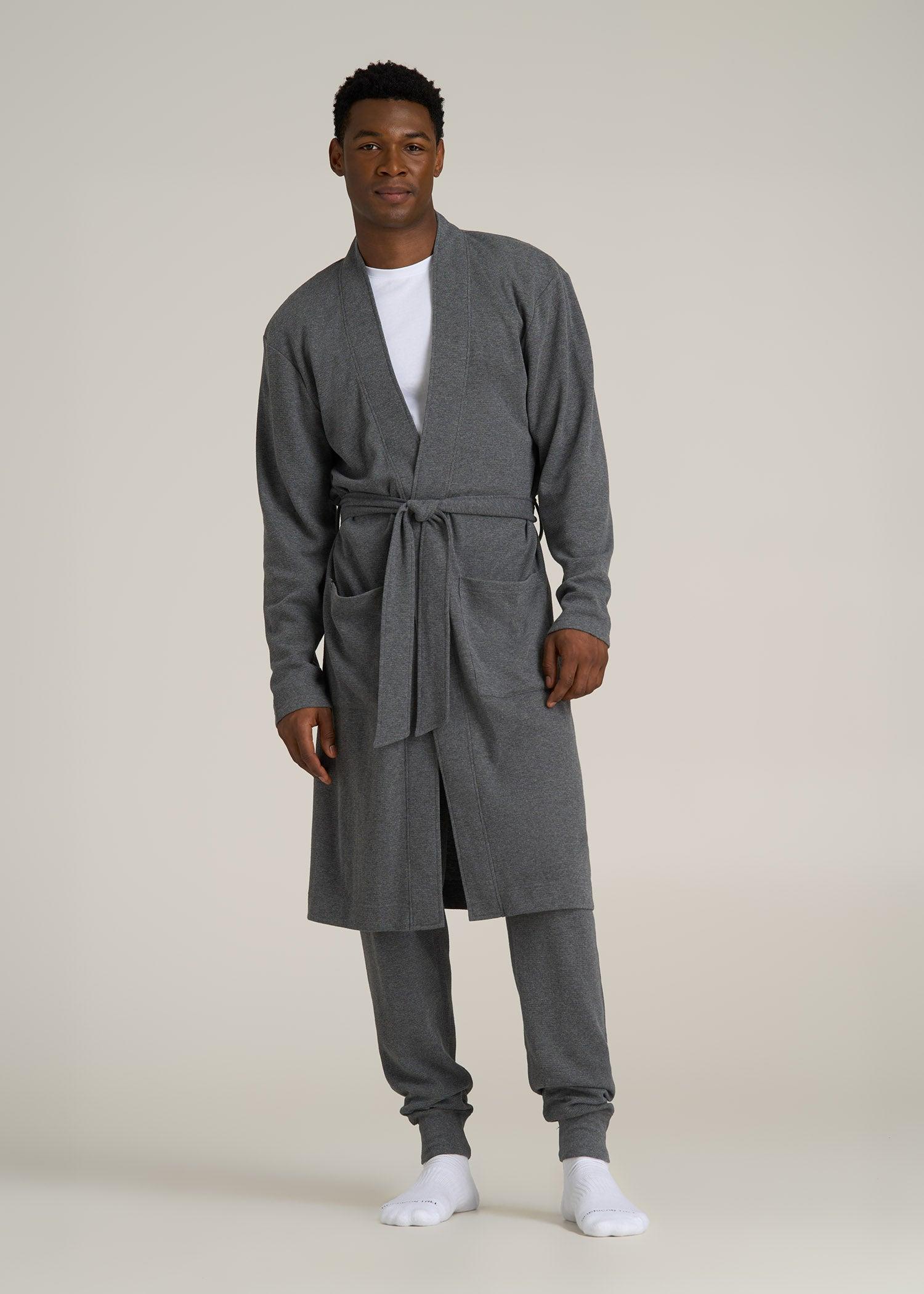 Waffle-Knit Lounge Robe for Tall Men in Stone Grey Mix Male Product Image
