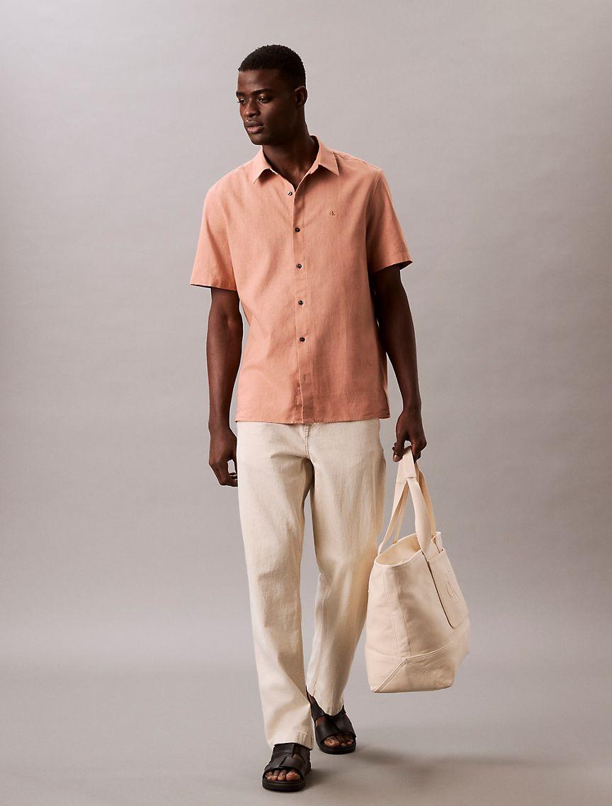 Linen Cotton Short Sleeve Classic Button-Down Shirt Product Image