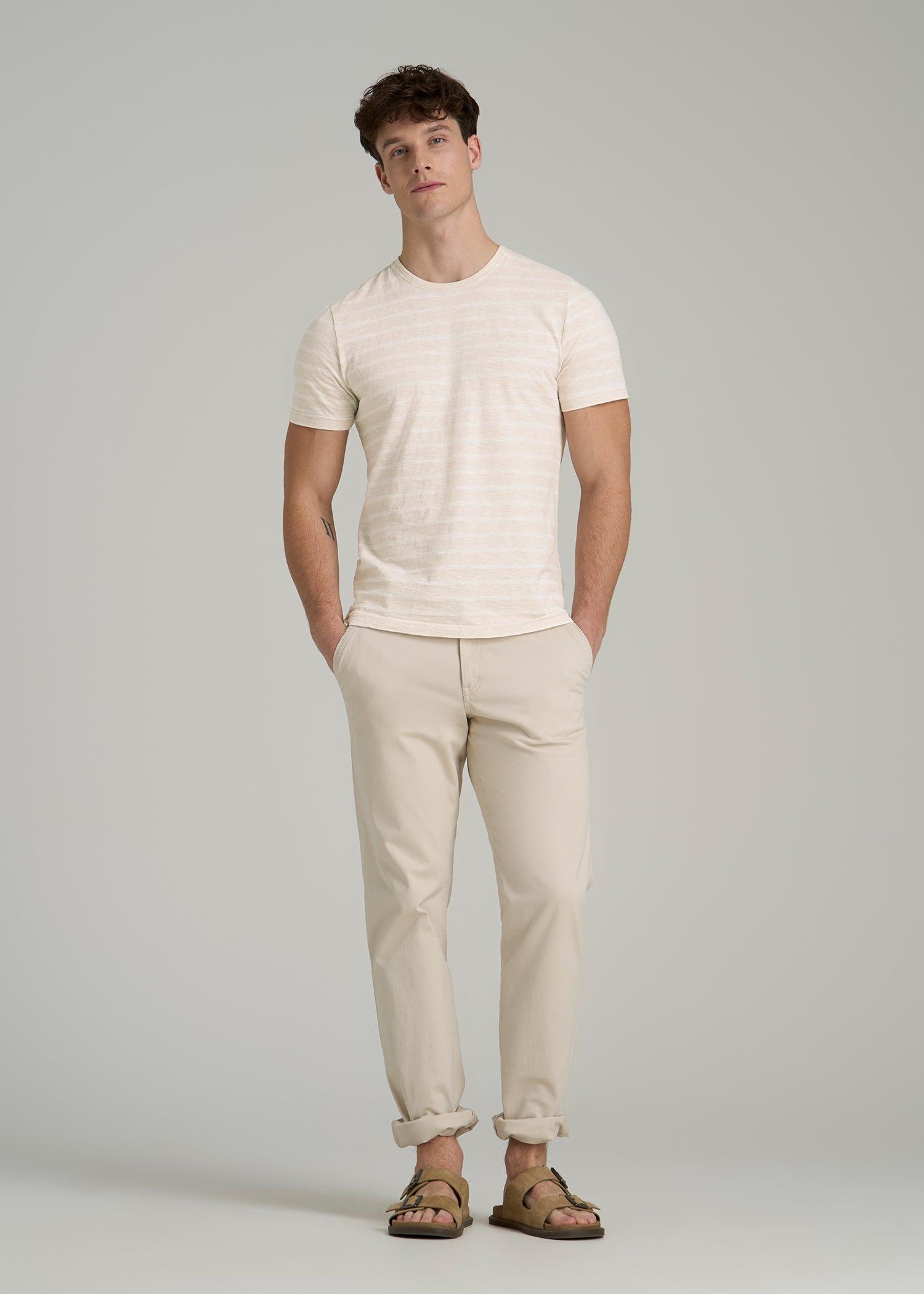 REGULAR-FIT Striped Tee for Tall Men in Heathered Oatmeal and White Stripe Male Product Image