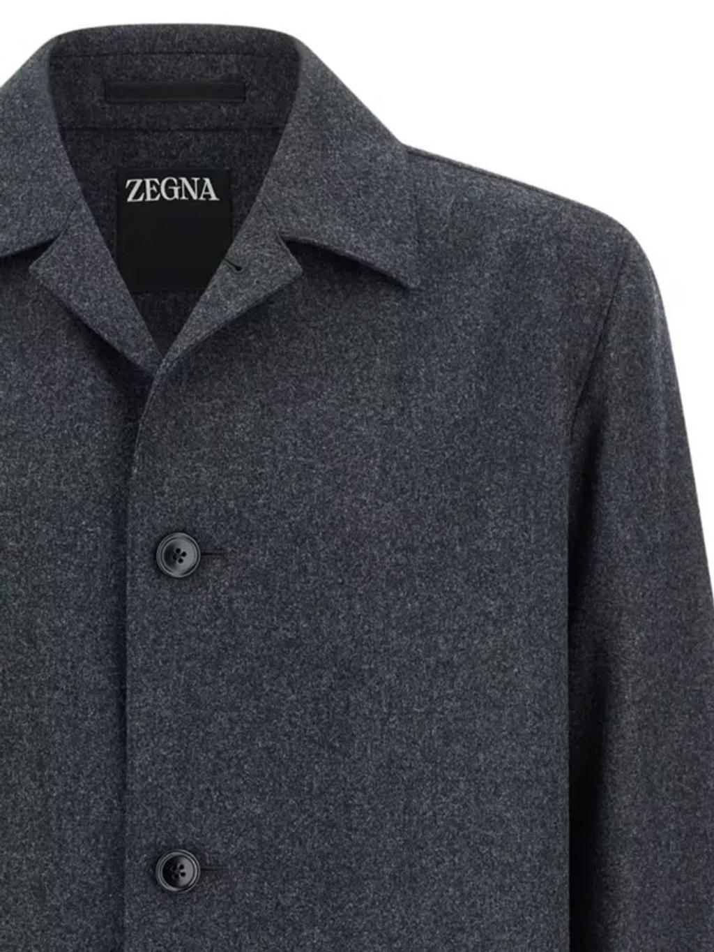 ZEGNA Wool Jacket Featuring Long Sleeves And Pockets In Blue Product Image