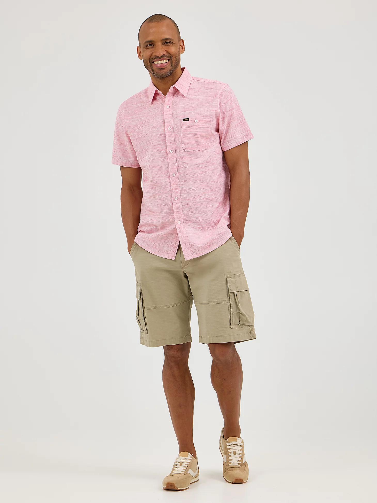 Men's Short Sleeve Solid Slub Button Down Shirt | Men's Tops & Tees | Lee® Product Image