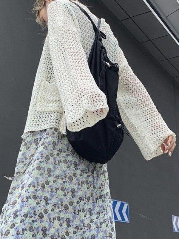 Open Front Crochet Knit Long Top Product Image