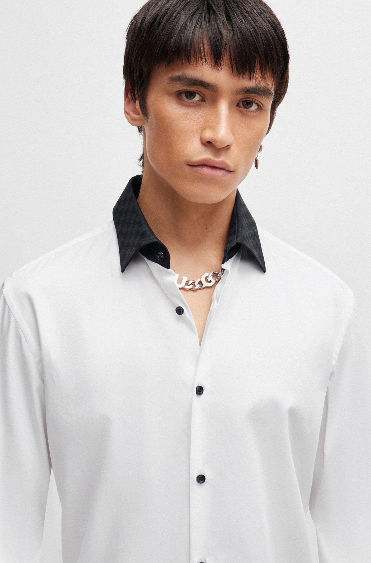 HUGO - Slim-fit shirt with contrast Kent collar - White Product Image