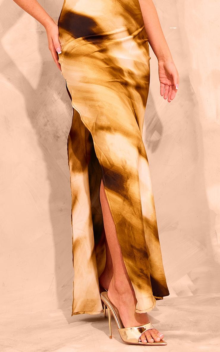 Yellow Blurred Print Satin Cowl Neck Maxi Dress Product Image