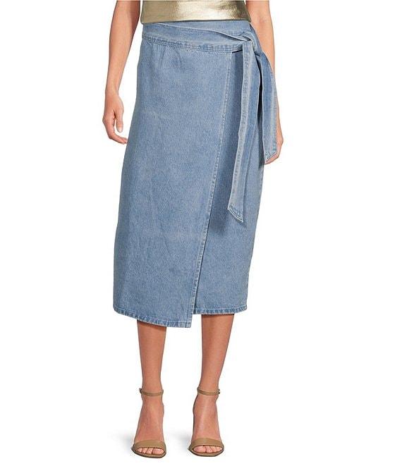 Never Fully Dress Jaspre Denim Tie Wrap Midi Skirt Product Image