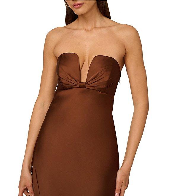 Adrianna by Adrianna Papell Stretch Satin Plunging Neck Sleeveless Pleated Column Gown Product Image