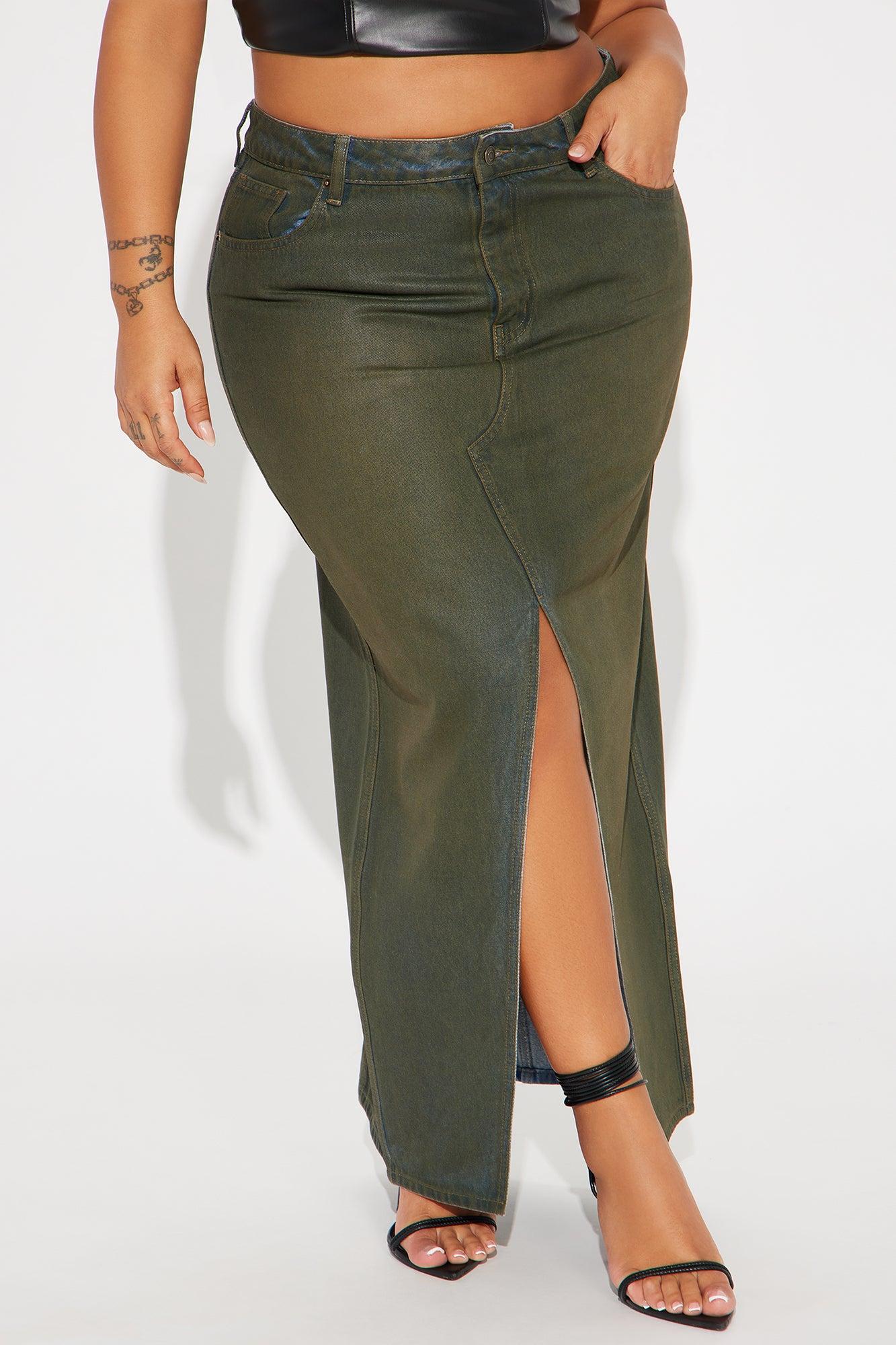 Lone Pine Coated Denim Maxi Skirt - Olive Product Image